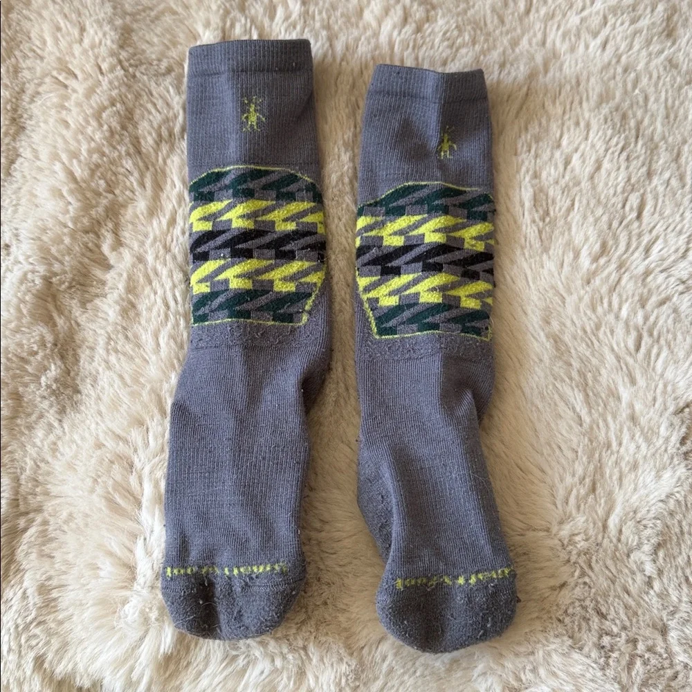 Smartwool Socks Kids Medium Grey Yellow Wool Skiing